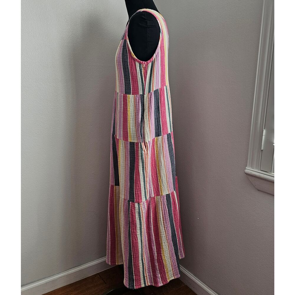 Marine Layer Women's Corinne Multi Striped Gauze Sleeveless Tiered Maxi Dress M - Picture 4 of 10